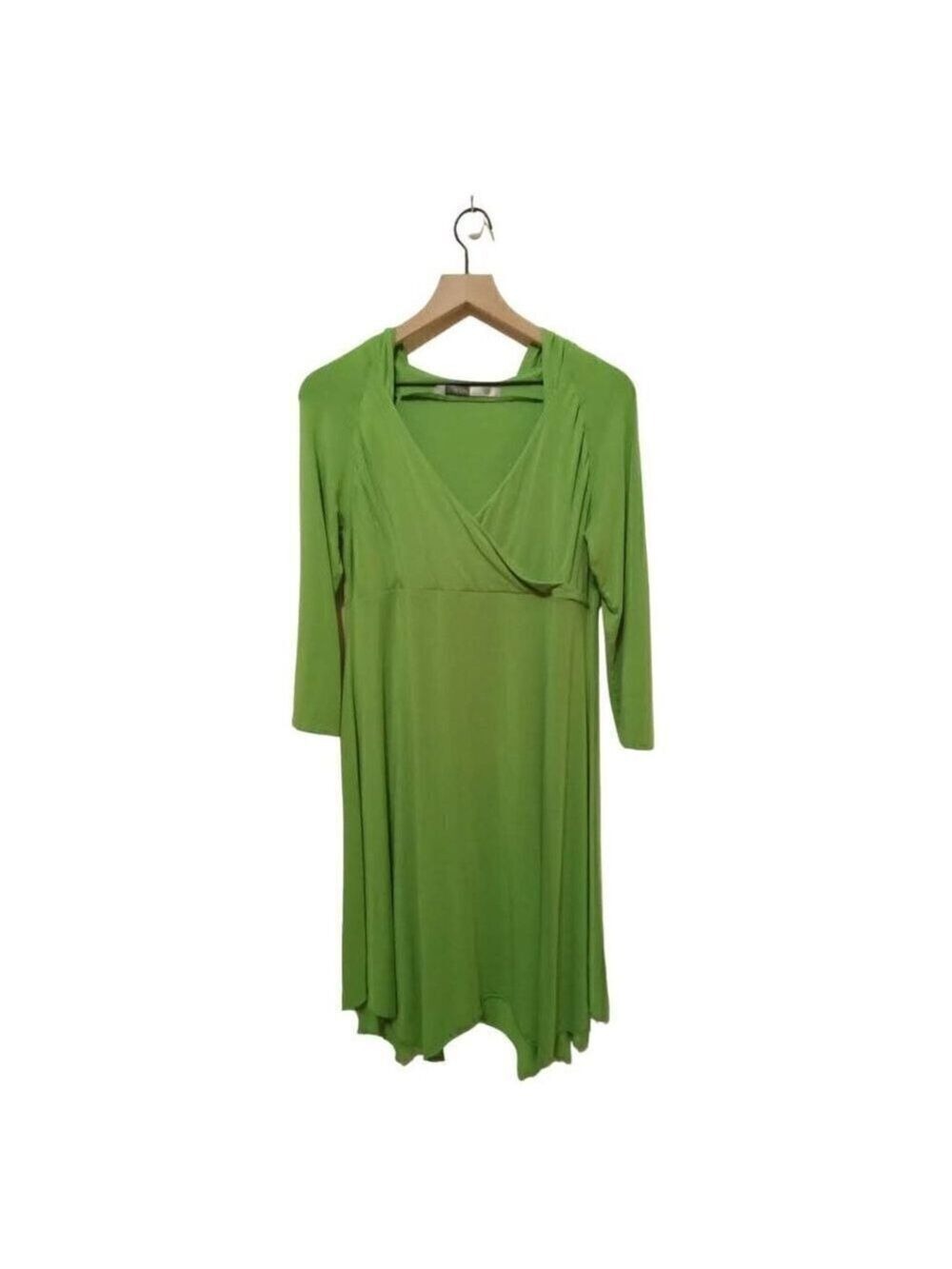 Athleta Lime Green Hawi Surplice Hooded 3/4 Sleeve Asymmetrical Hem Dress Sz L